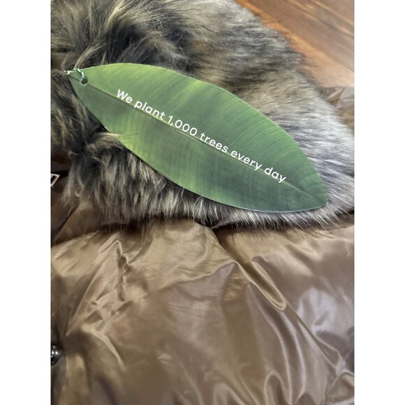 Farm Rio Women's Puffer Jacket Faux Fur Collar Brown Size Large New with Tag - Picture 5 of 5